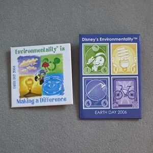 Disney Environmentality Earth Day 2004 and 2006 Pin Buttons Set of 2
